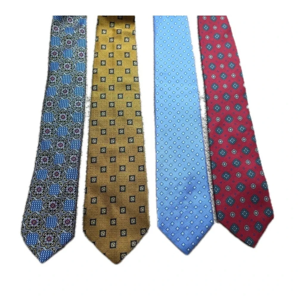 Jos A‎ Bank Tie Lot of 4 Mens 100% Silk Paisley Geometric Multicolor